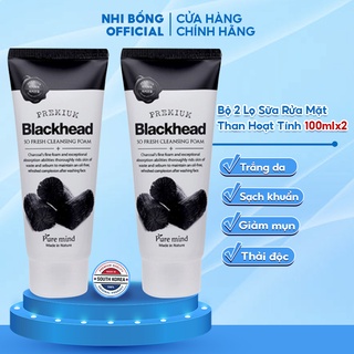 Bộ 2 Sữa Rửa Mặt Trắng Da - Sữa Rửa Mặt Giảm Mụn Từ Than Hoạt Tính Pure Mind Hàn Quốc 100mlx 2 Lọ