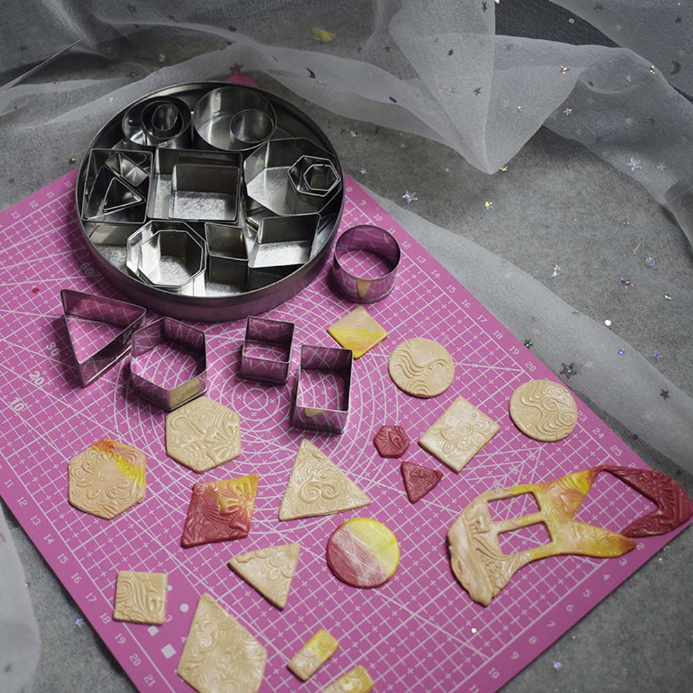 YIYU Bộ 24 khuôn cắt đất sét bằng thép không gỉ hình tròn/vuông