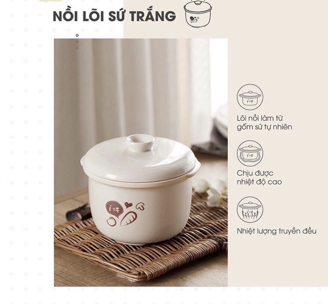 Nồi Nấu Cháo Ninh Hầm Cách Thuỷ Cho Bé Bear 0,8lít Chính Hãng ( Vừa Nấu Cháo Vừa Hấp Củ Quả.v.v)