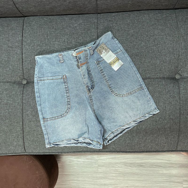 Quần short jeans 2 nút  lưng cao tôn dáng