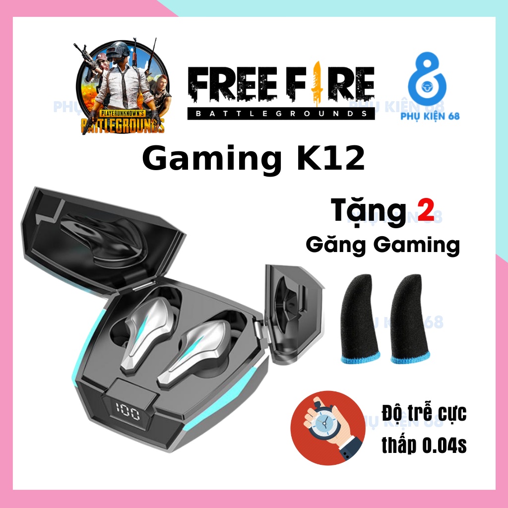 Tai Nghe Bluetooth Gaming K12, Tai Nghe Chơi Game Không Dây Có Mic Nhét Tai Siêu Xe - Độ Trễ Cực Thấp
