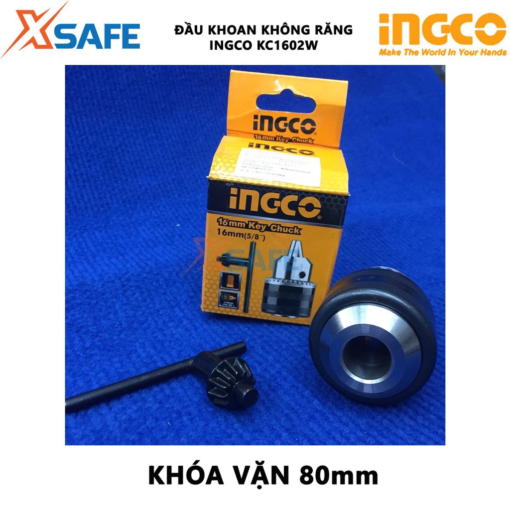 Đầu khoan không răng INGCO KC1602W 16mm 3-16mm, không răng cưa B18, kèm 1 khóa vặn 80mm