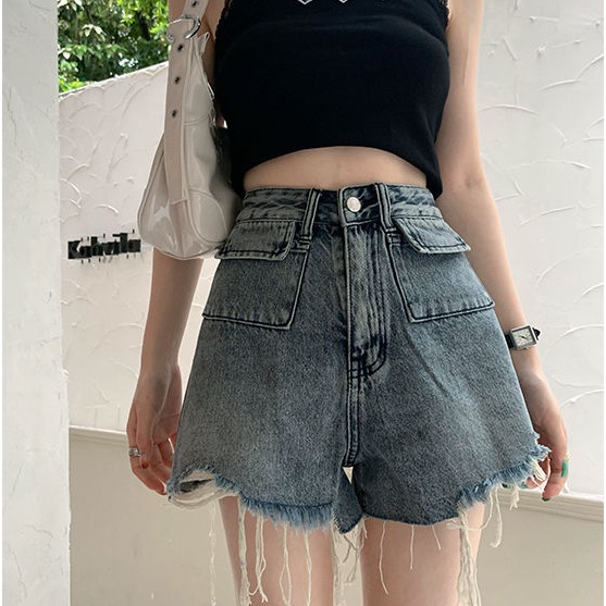 Quần Short Denim Lưng Cao Ống Rộng Plus Size Phong Cách Hàn Quốc Cho Nữ