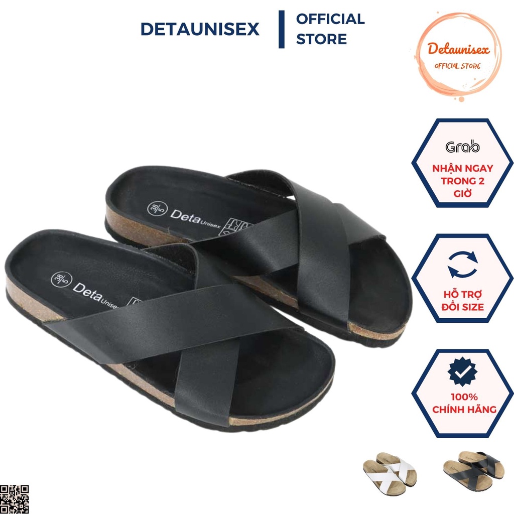 Dép Nam Nữ Quai Chéo Đế Trấu Màu Đen Trắng Êm Chân Full Đen Detaunisex Mã DETA23