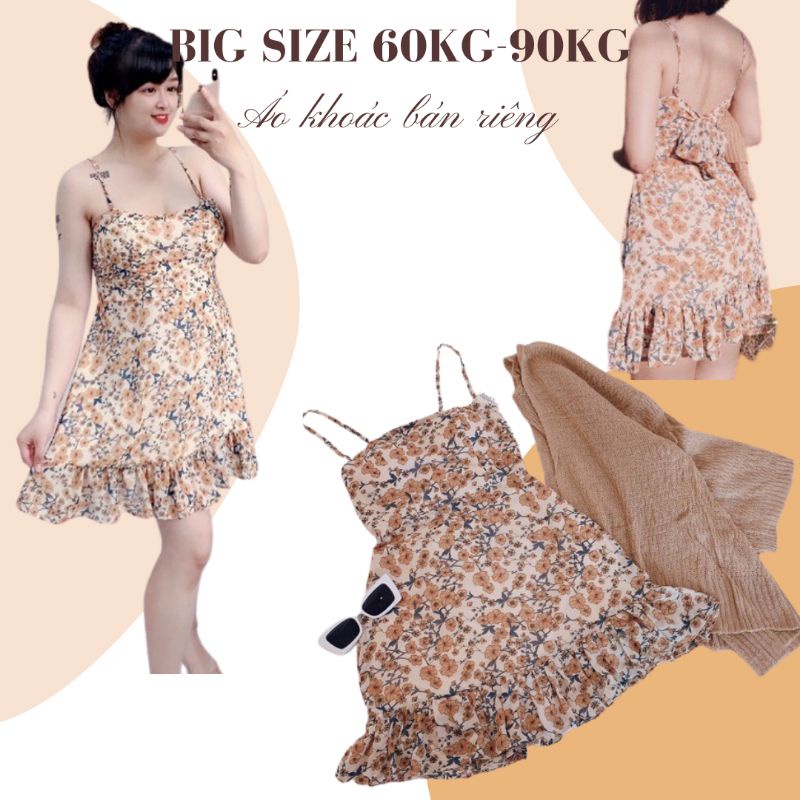 Đầm hai dây big size hoa nơ lưng có mút ngực từ 60kg-90kg