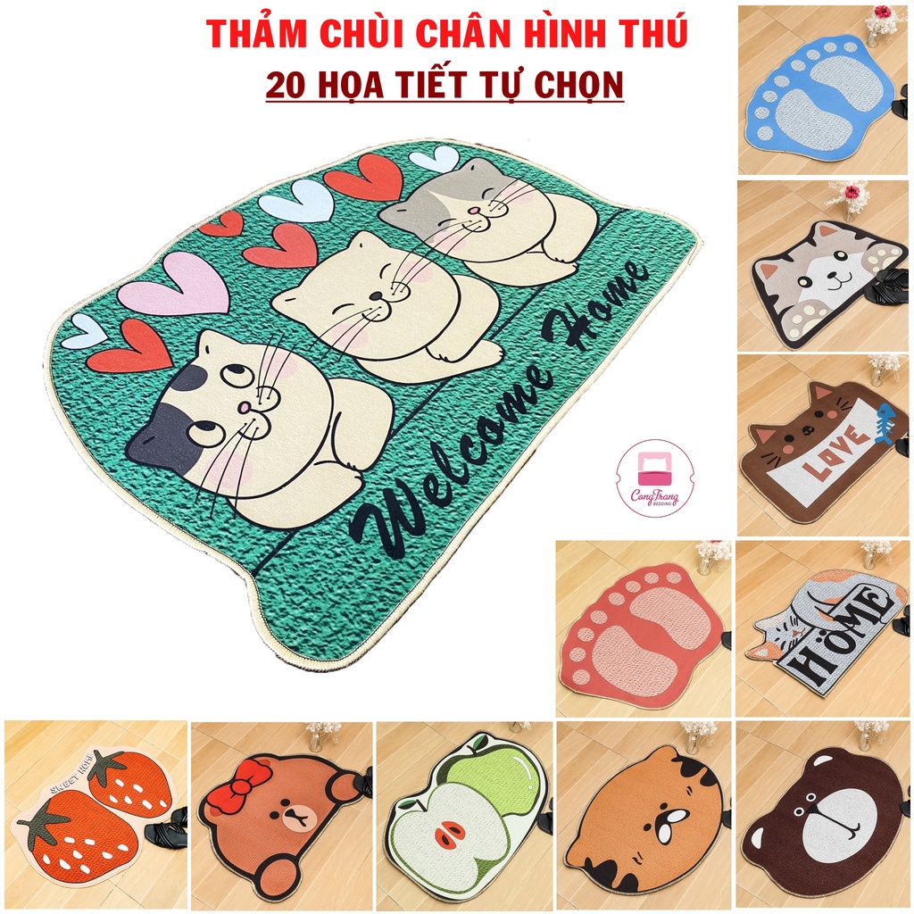 Thảm Chùi Chân Bali Hình Thú 3D Size 40cm x 60cm - Mặt cao su chống trơn trượt