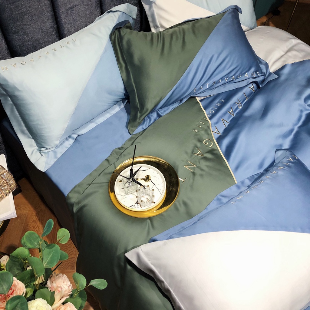 Bộ chăn ga cao cấp 100%Tencel 100s, Phối 3 màu Eatravagant siêu sang, xịn, mát, mịn