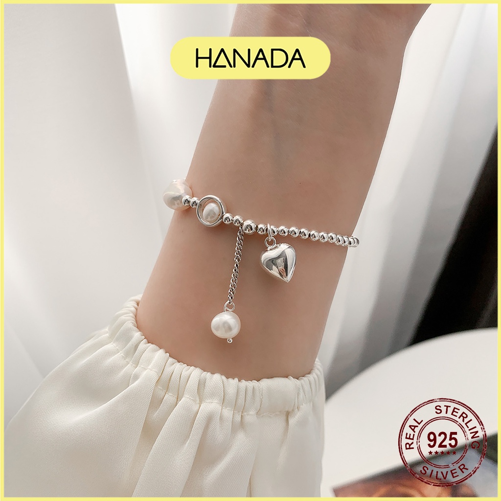Lắc Tay Bạc 925 Hanada Vòng Tay Cham Trái Tim Bi Phối N.gọc Hanada 1037 H13