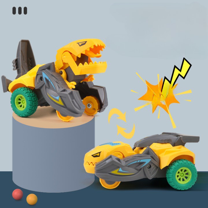 Ô tô Khủng long biến hình đồ chơi quán tính, bánh đà cho bé