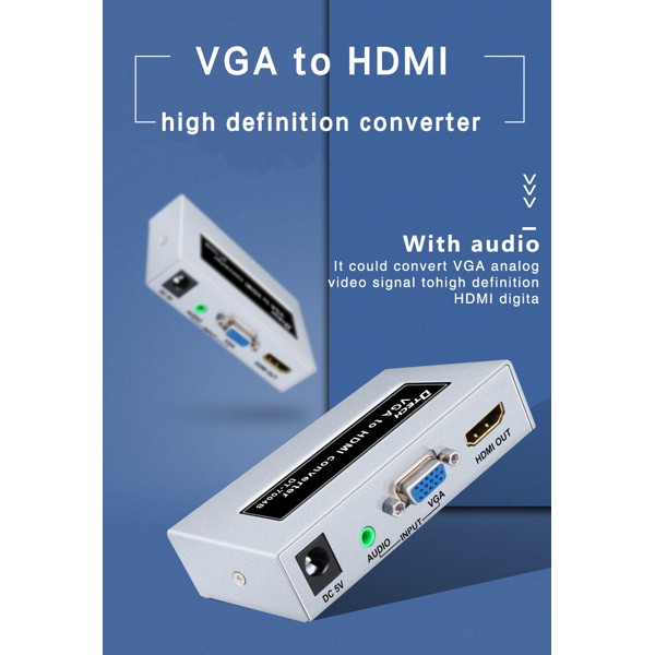Bộ chuyển đổi tín hiệu từ máy tính cổng Vga sang màn hình LCD cổng HDMI ( đi 1 chiều ) Dtech DT 7004B hàng chính hãng
