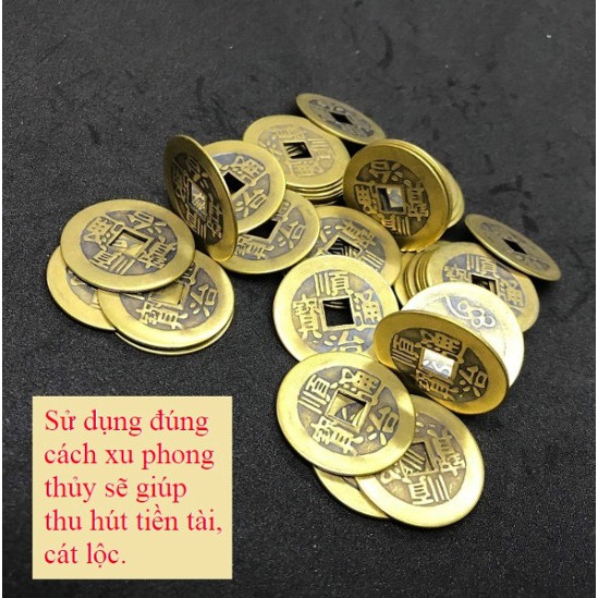 Combo 20 đồng xu phong thủy, chất liệu đồng, đem may mắn, tài lộc, cầu bình an