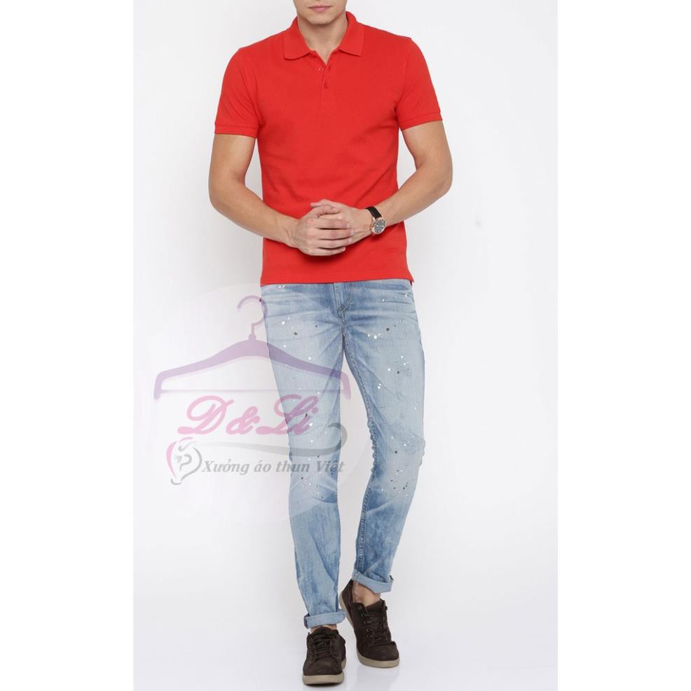 Áo thun Polo ngắn tay có cổ màu Đỏ tươi (S,M,L,XL,XXL) thun cá sấu 100% cotton đẹp lung linh giá sỉ  ྇