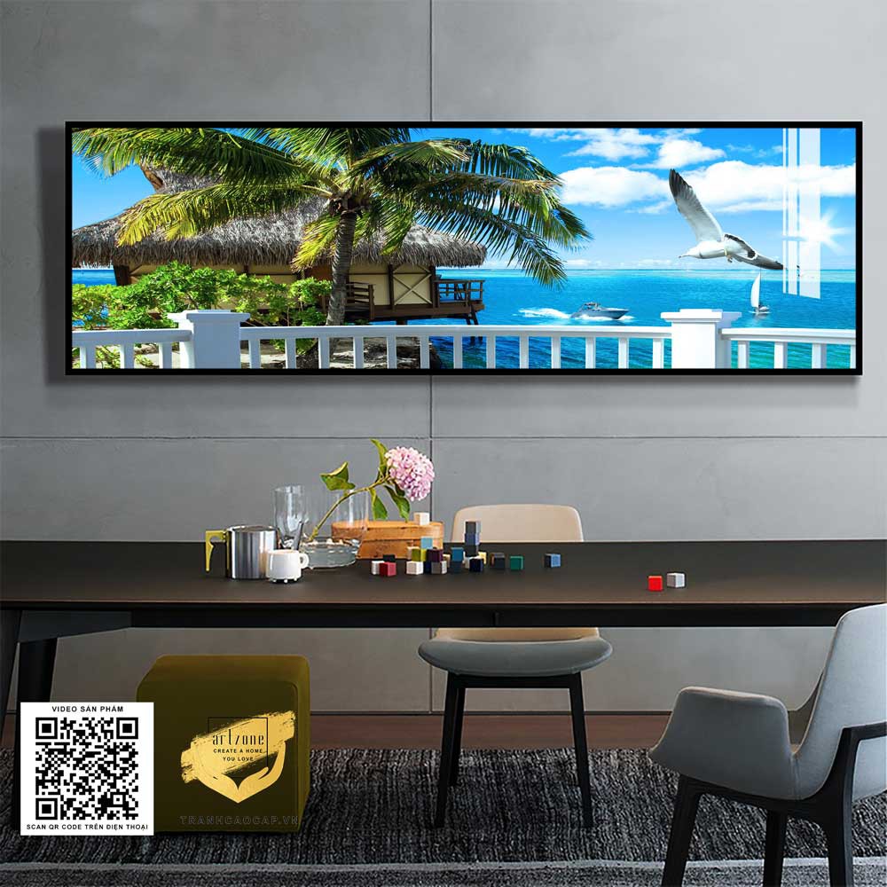 [Đơn giản] Tranh Canvas Cây dừa trên bãi biển xanh