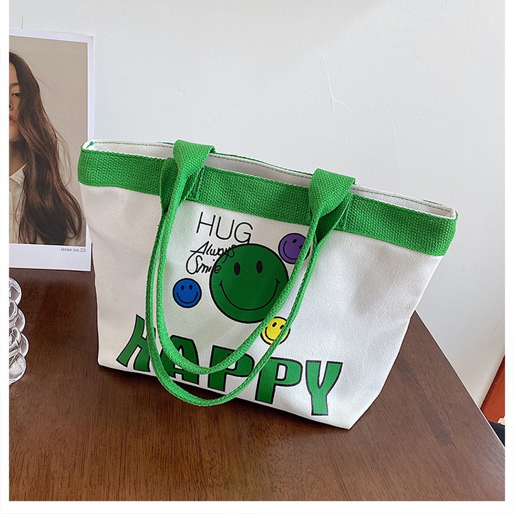 Túi Đeo Vai Vải canvas In Hình Mặt Cười Thời Trang Cho Nữ