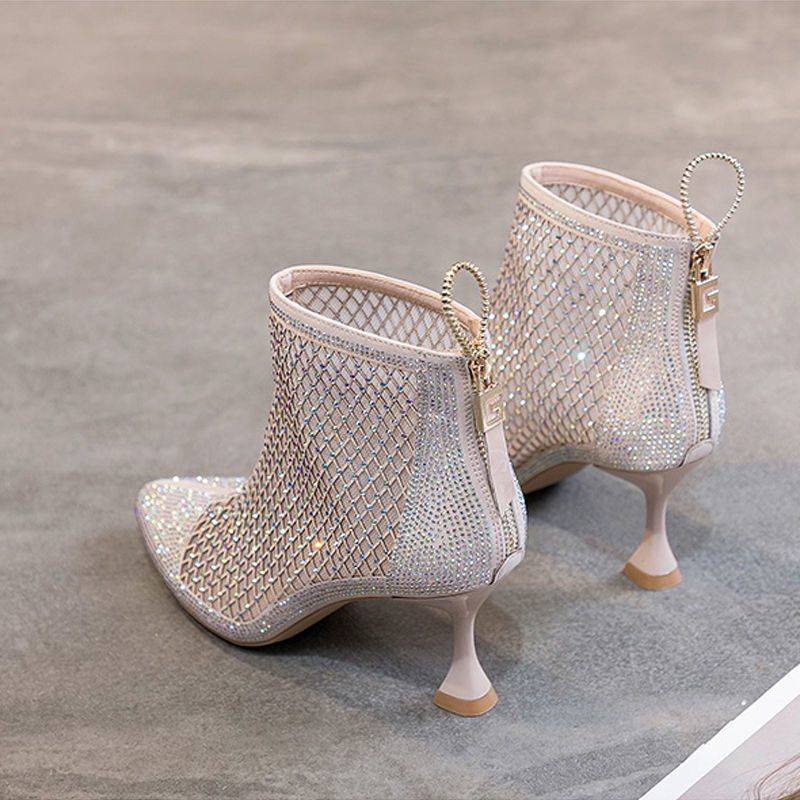 Giày Bốt Martin Cao Gót Phối Lưới Đính Đá Thoáng Khí Thời Trang Xuân Hè Phong Cách Hàn Quốc 2022 Cho Nữ