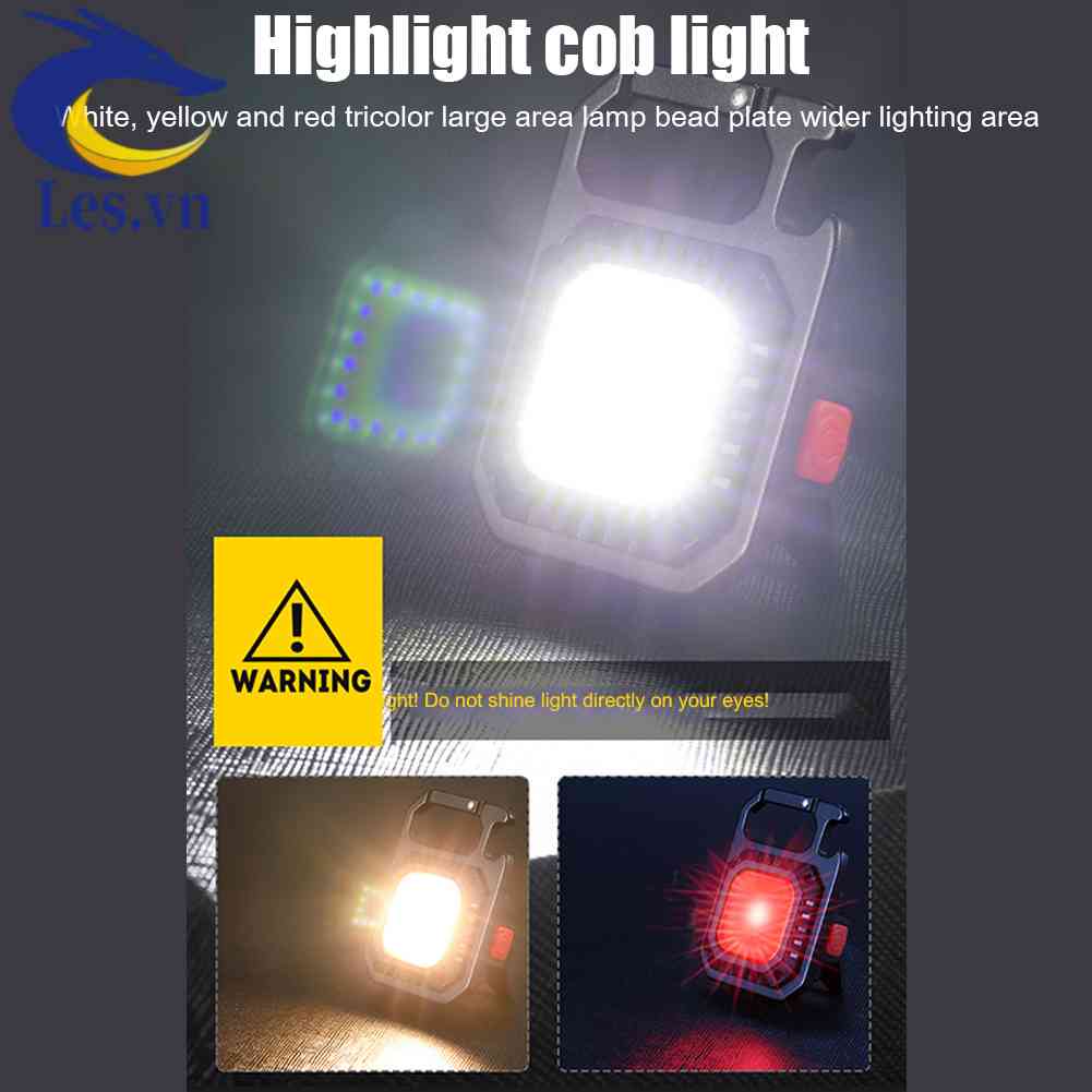 Móc Khóa Đèn LED COB 500lm Màu Đen Chống Nước Bỏ Túi Tiện Dụng