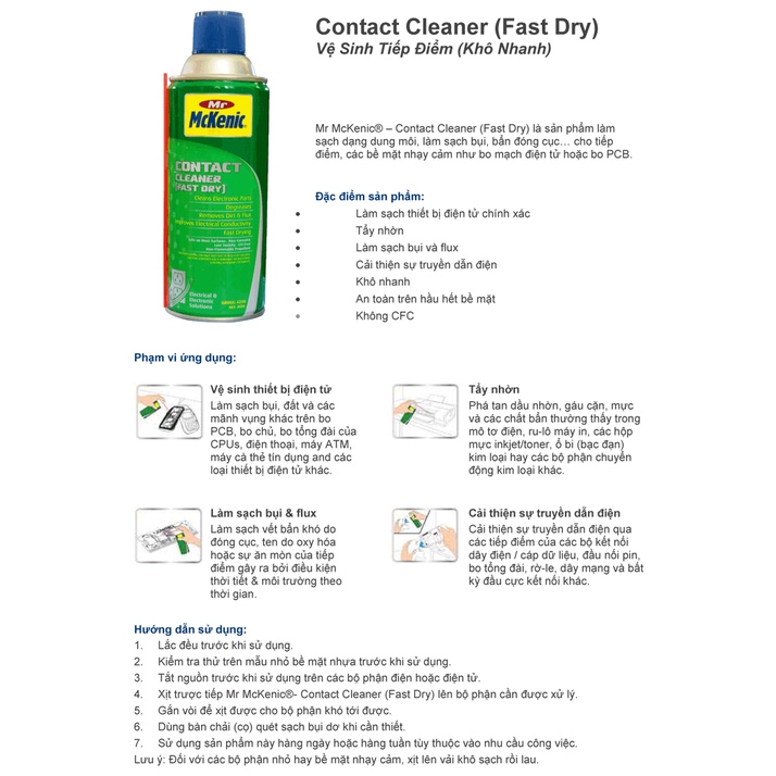 Dung Dịch vệ sinh tiếp điểm khô nhanh Mr MCKENIC Contact Cleaner (Fast dry)