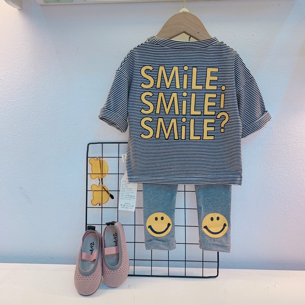 Bộ áo kẻ mặt cười SMILE bé gái