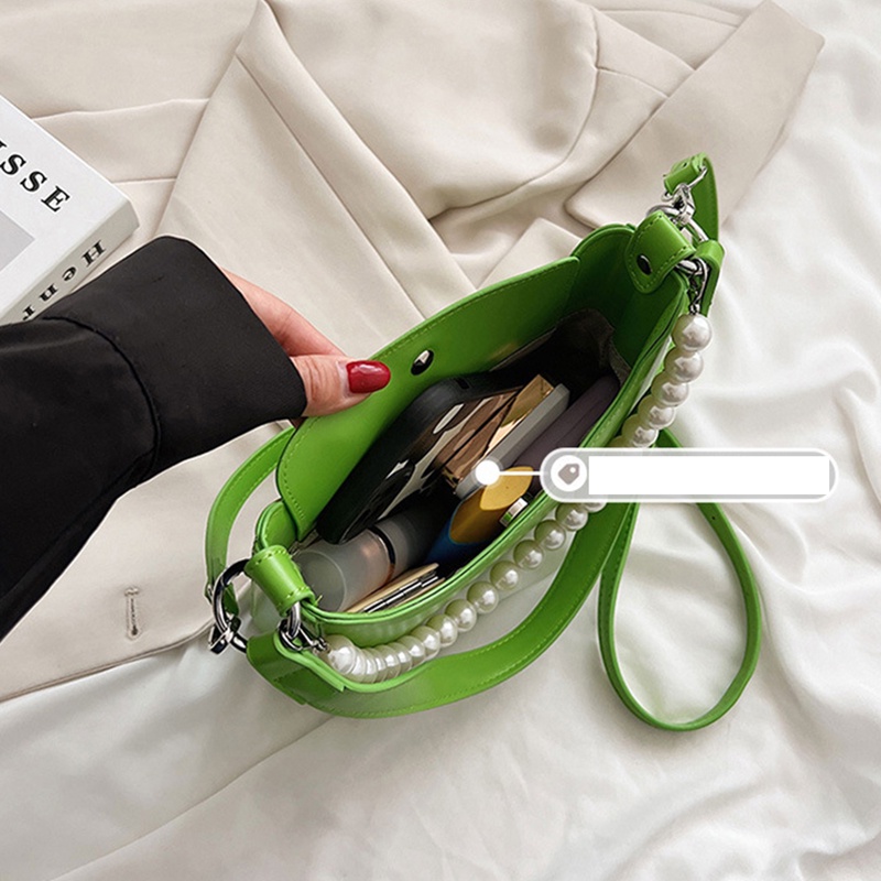 Túi Đeo Chéo Màu Trơn Đính Hạt Ngọc Trai Giả Cao Cấp Thời Trang Cho Nữ