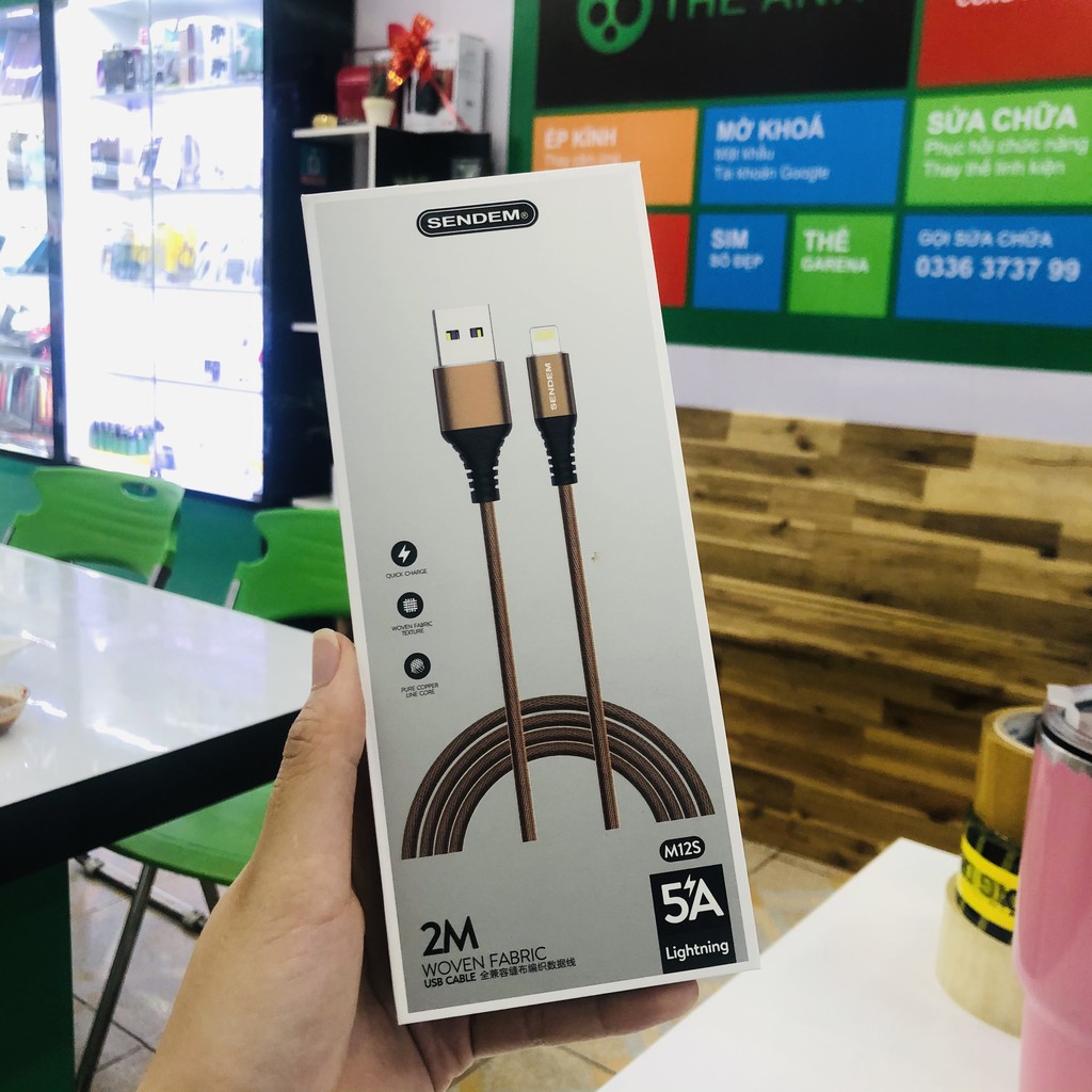 Cáp sạc dù 2M SENDEM M12s hỗ trợ sạc nhanh chính hãng ,Cáp Iphone, Android, Type C