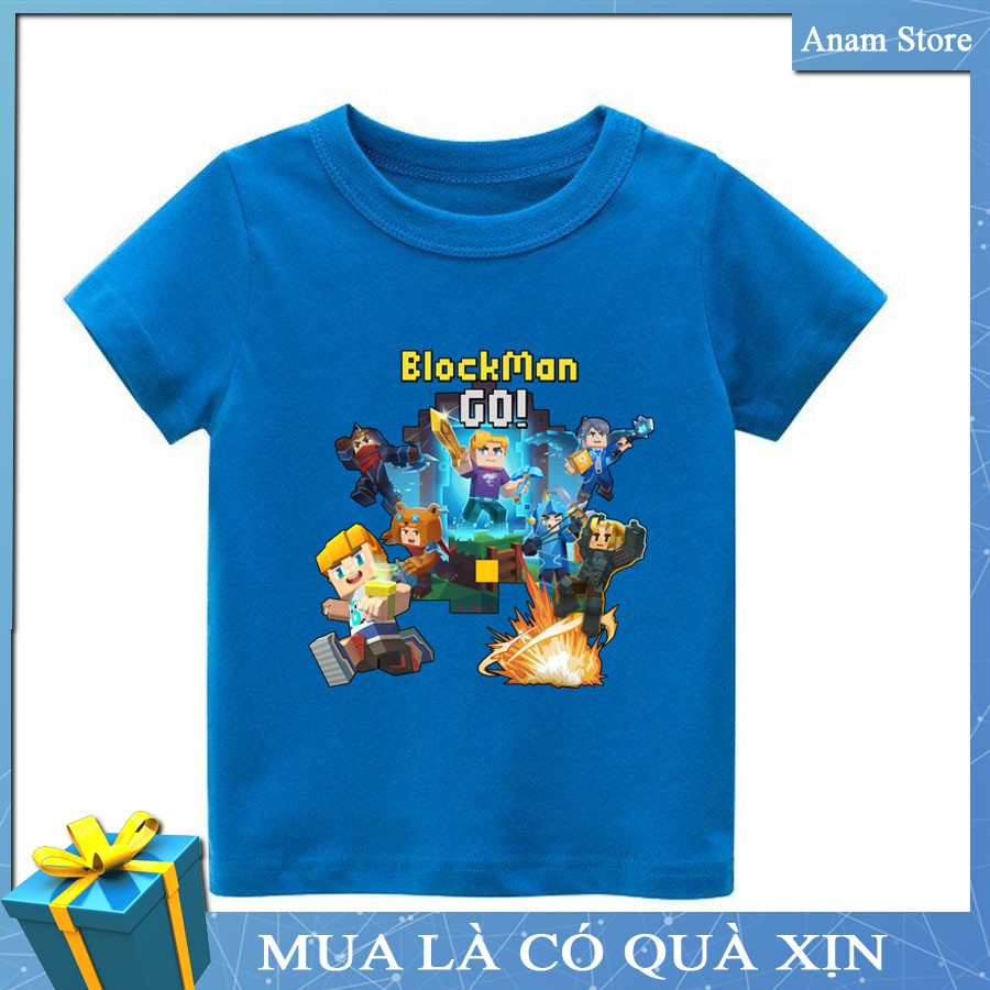 Áo thun trẻ em Blockman Go, Đủ size, Tặng Kèm nón kết, Anam Store