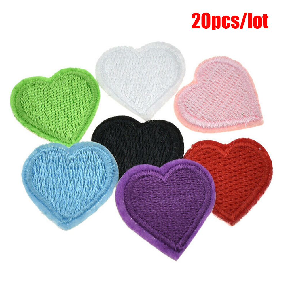 Set 20 miếng vá ủi nhiệt thêu hình trái tim xinh xắn gồm nhiều màu tùy chọn
