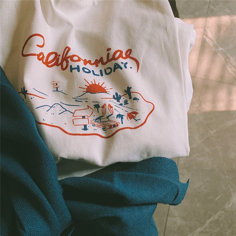 Áo thun tay ngắn cổ tròn in hình dễ phối đồ phong cách mùa hè cho nữ