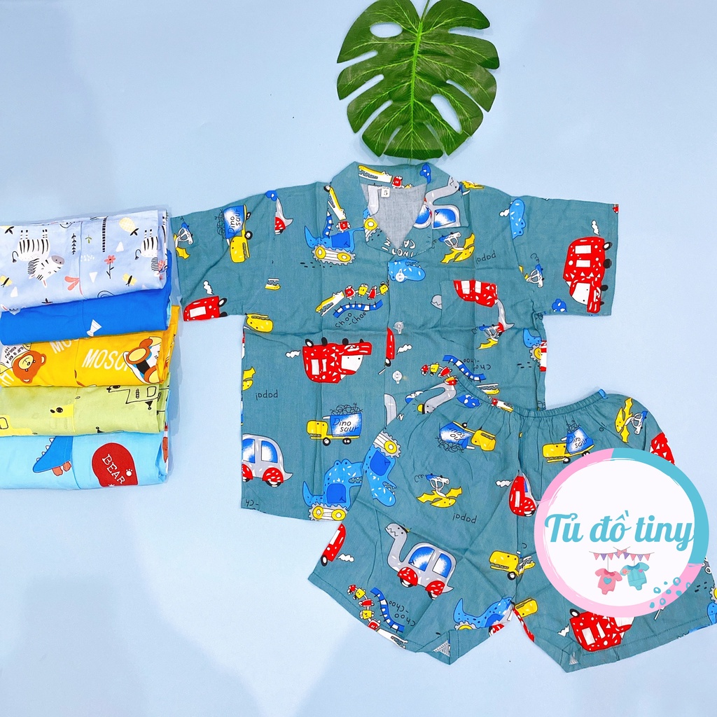 (SIZE 5) Bộ tole lanh (tôn), lanh lụa mặc nhà bé trai tay ngắn quần đùi, kiểu PIJAMA 12-14 kg, bộ hè cho bé, mát mẻ.