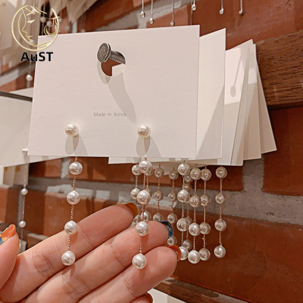 Bông Tai Đính Ngọc Trai Giả Phối Tua Rua Thời Trang Phong Cách Hàn Quốc Cho Nữ