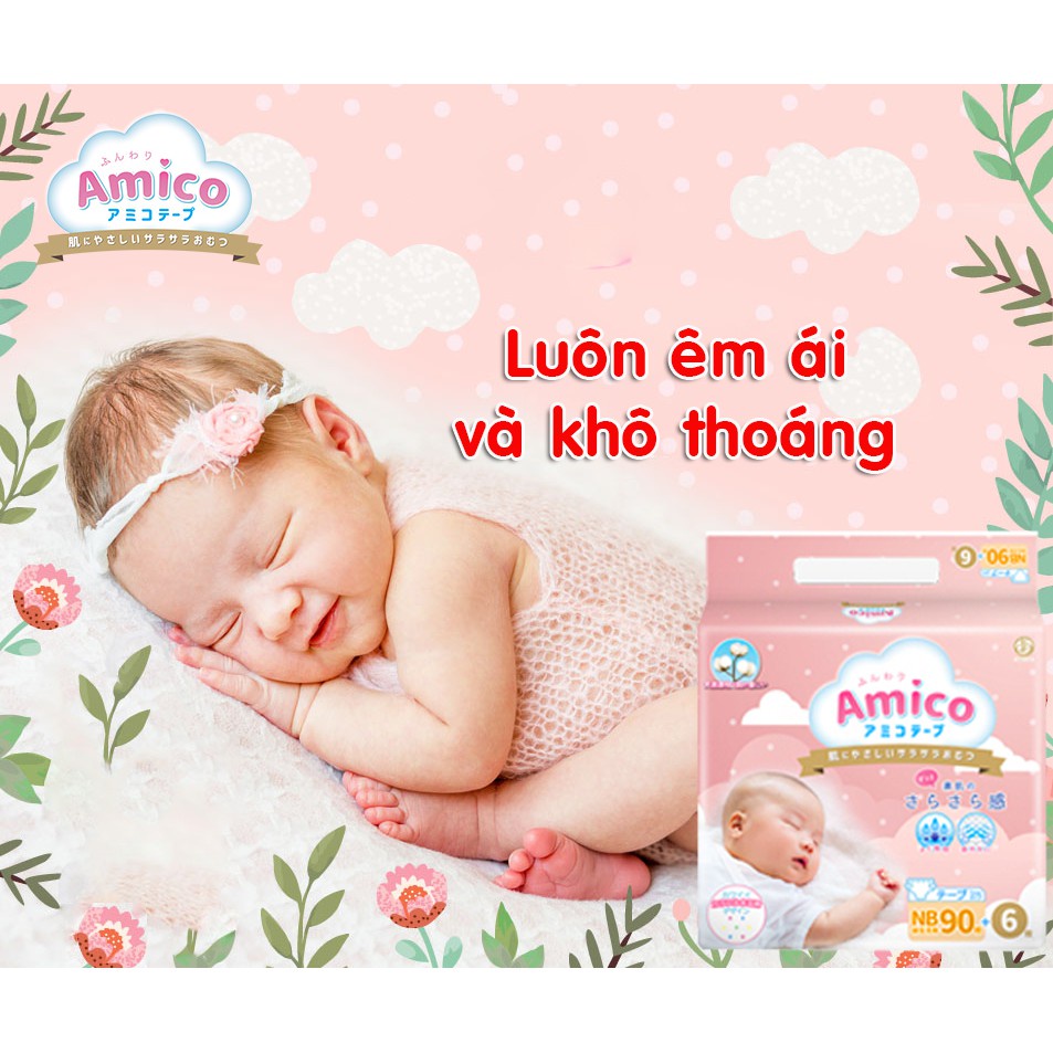 Bỉm Amico nội địa Nhật dán/ quần chính hãng (Tặng thêm miếng NB96/S88/M64/M68)