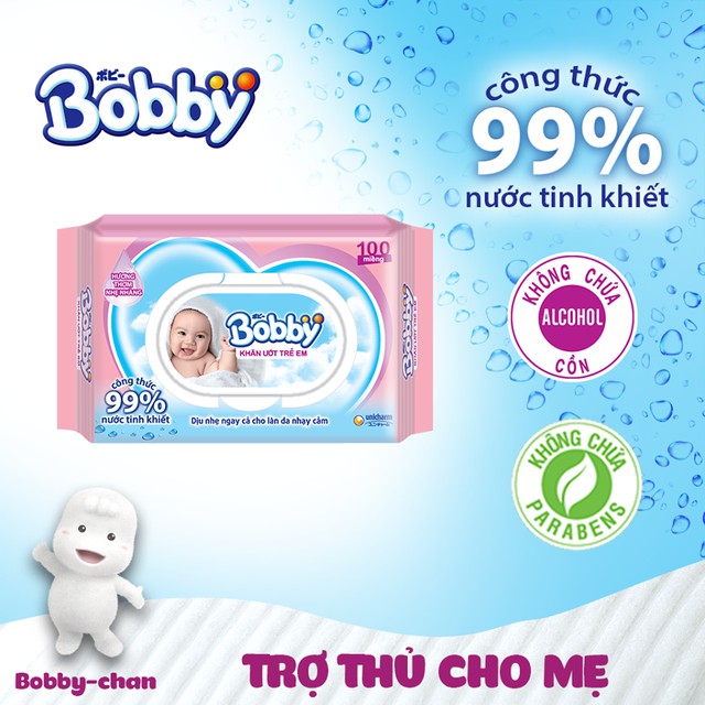 Thùng Khăn Ướt Bobby Care Hương Thơm Nhẹ Nhàng 100 Tờ