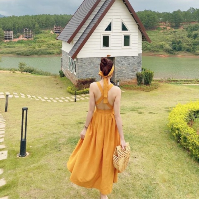 Đầm Maxi Dài Hở Lưng Đan Chéo Sang Chảnh/ Không turban | BigBuy360 - bigbuy360.vn