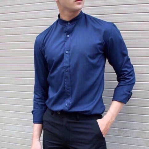 Áo sơ mi nam đẹp công sở dài tay áo kiểu hàn quốc F8888 Cổ Tàu Màu Đen SMT0012