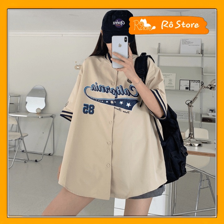 ♦Áo sơ mi ngắn tay/ bomber form rộng tay lỡ unisex kiểu dáng bóng chày chất thô cotton CALI 85 RÔ STORE AK21