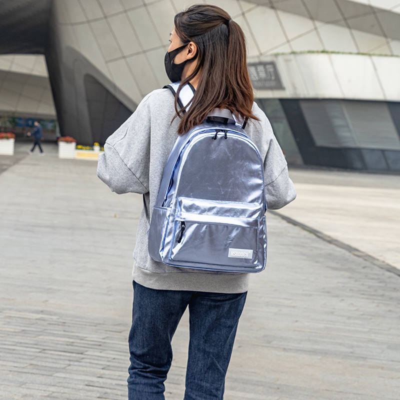 Balo Ksnddeu màu xanh dương màng phim ánh kim cho nữ đi học/ du lịch