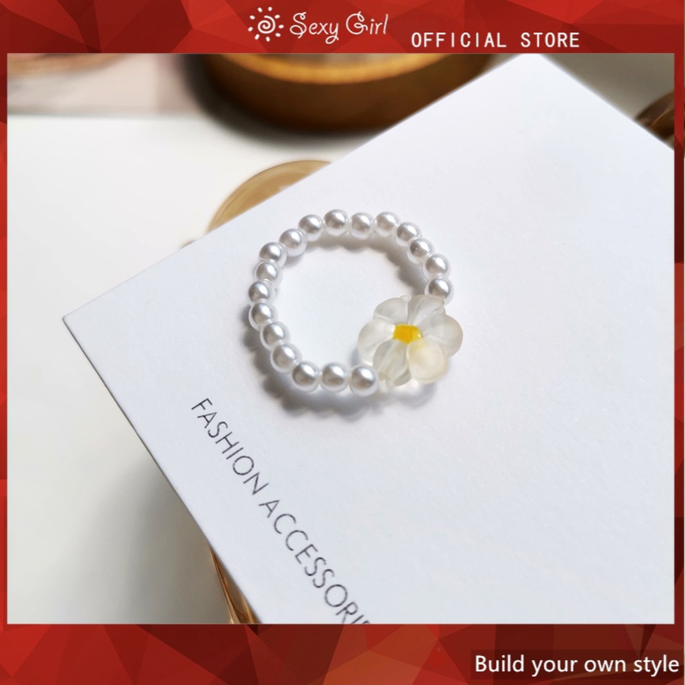 Nhẫn Đeo Ngón Tay Co Giãn Đính Hạt Ngọc Trai Hình Hoa Thời Trang Nữ