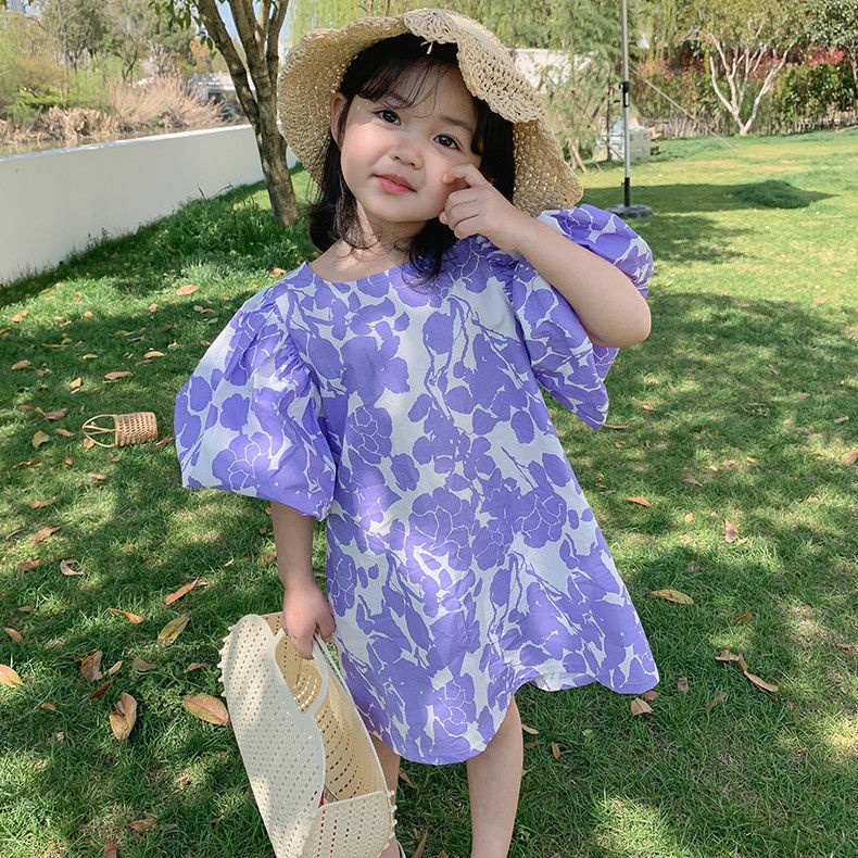 Đầm Công Chúa Mùa Hè Tay Phồng Bằng Cotton Phong Cách Phương Tây Thời Trang Mới Cho Bé Gái