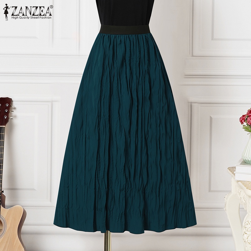 Chân váy trơn ZANZEA lưng thun không túi thời trang thanh lịch dành cho nữ