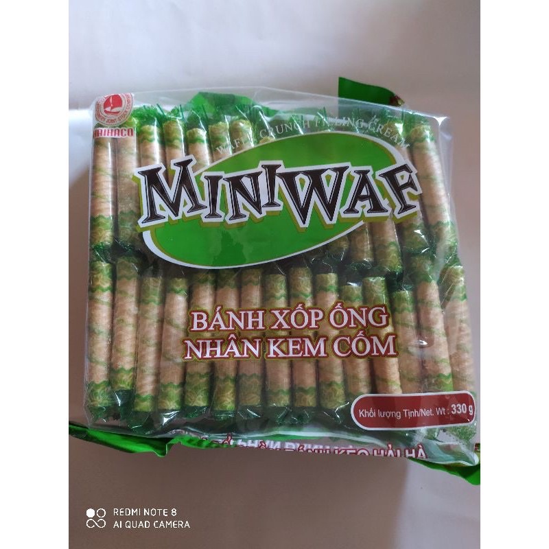 Bánh quế xốp ống Miniwaf nhân kem cốm Hải Hà 330g