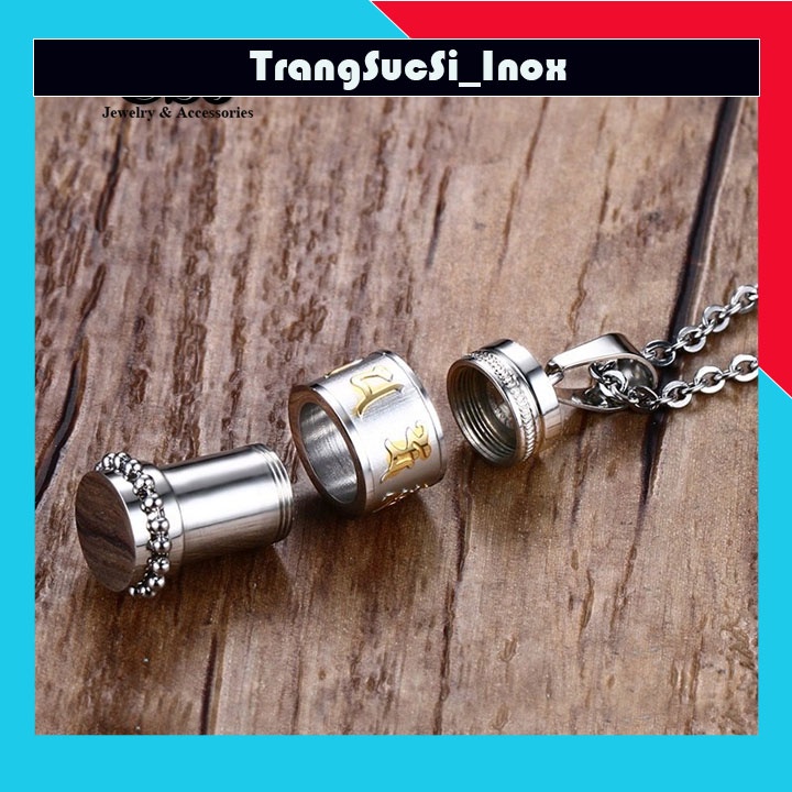 Sỉ DÂY CHUYỀN TITAN UM MANI PADME HUM HÌNH TRỤ bằng inox không đen, không gỉ - Đem lại bình an, may mắn cho người đeo