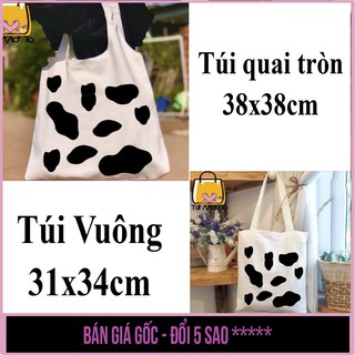 Túi tote, túi vải canvas in hoạt tiết 2 mặt sữa bò có khóa kéo - Túi Mơ To store