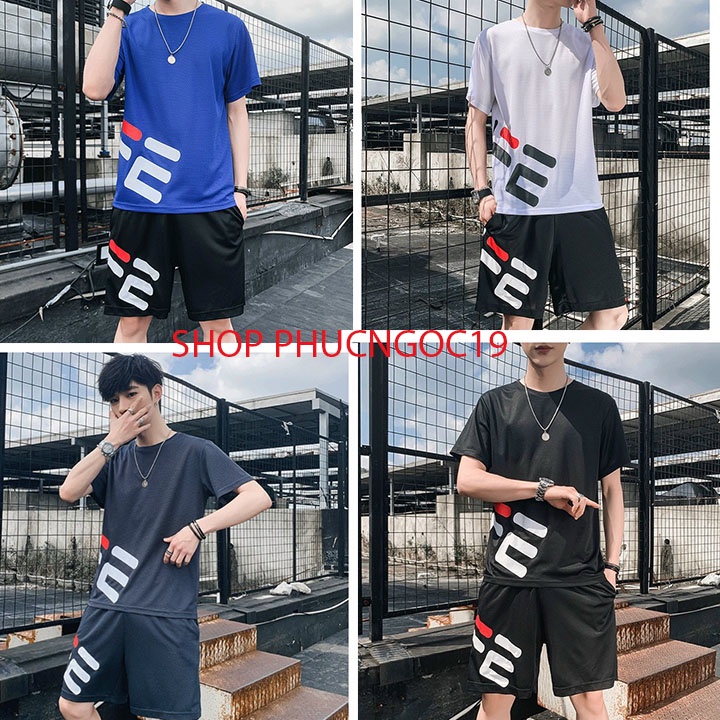Bộ thể thao nam ngắn tay phối chữ thời trang teen hè, đồ bộ mặc nhà