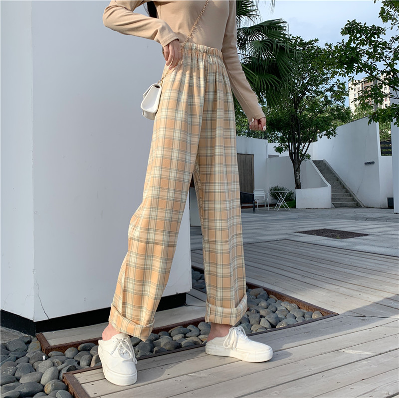 Quần dài ống rộng họa tiết ca rô thời trang dành cho nữ