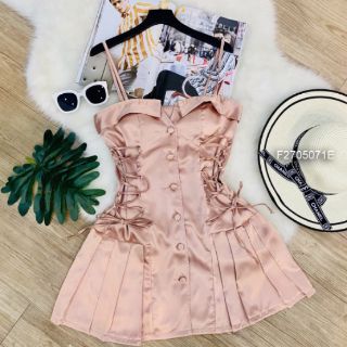 Đầm phi cúp ngực nút bọc dây đan hông!