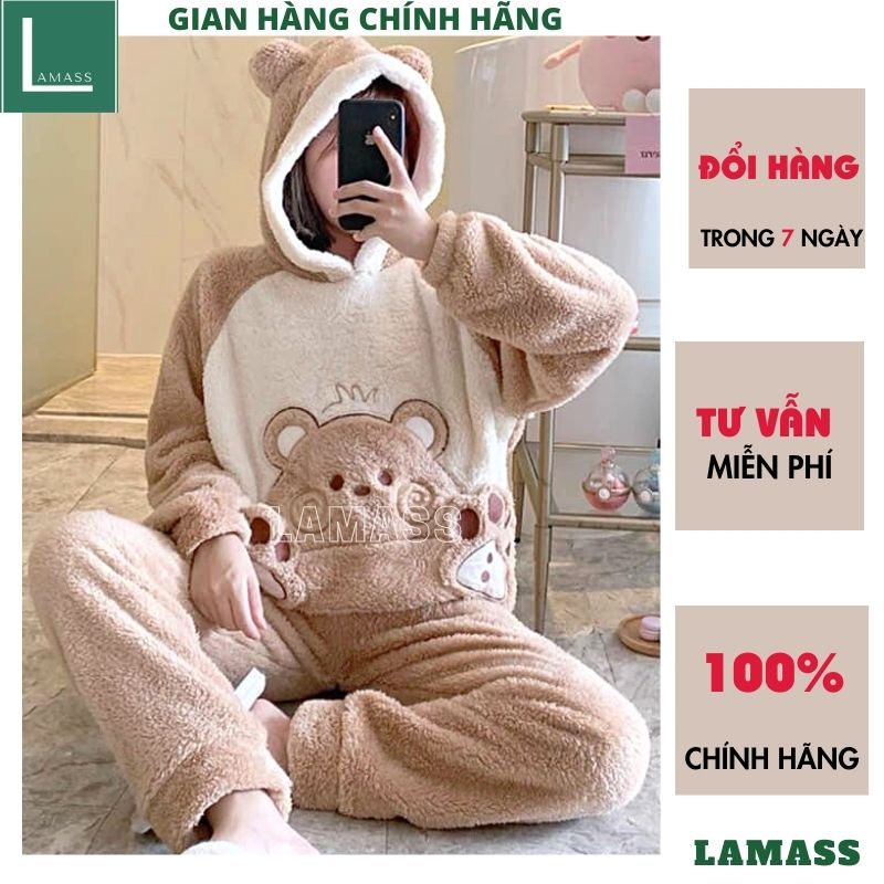 Bộ Lông chuột bàn tay mặc nhà nữ siêu xinh kute dễ thương , bộ ngủ lông cừu hàn quốc xịn xò - LAMASS