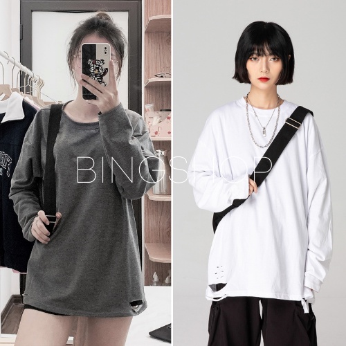 Áo sweater dài tay rách gấu Bingshop vải nỉ da cá dày dẹp freeship