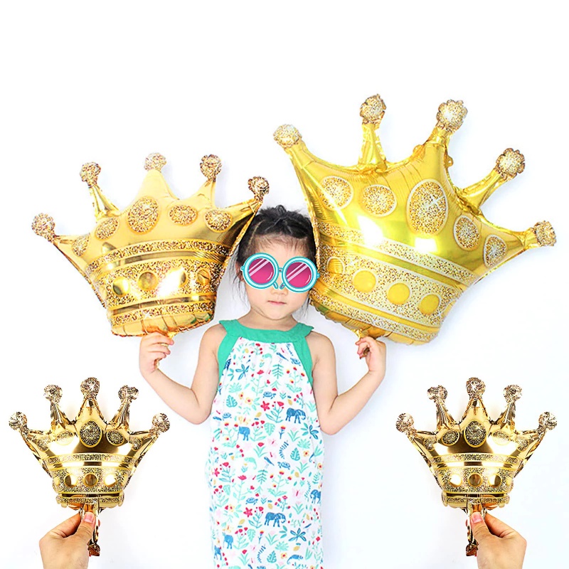 Bong Bóng Lá Nhôm Hình Vương Miện Lớn Màu Vàng Trang Trí Tiệc Sinh Nhật Cho Bé
