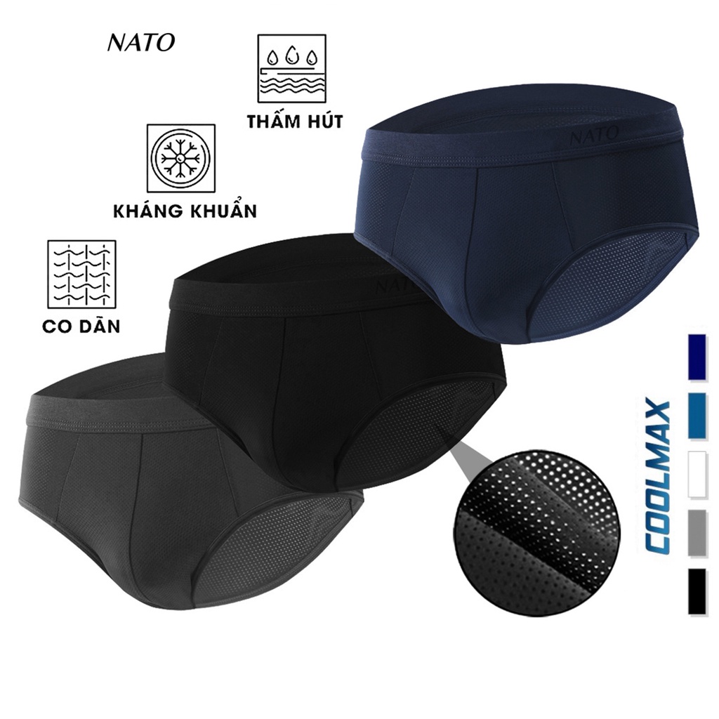 Quần Lót BRIEF Nam Vải Cotton 100% Thun Lạnh Lưới Lỗ Cao Cấp Màu Đen Xám Trơn Boxer Sịp Đùi Tam Giác Xì Lip Sì NATO