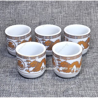 Bộ Án 5 Ly Sứ Thờ Cúng Họa Tiết Rồng Vàng Sang Trọng - 6968.1