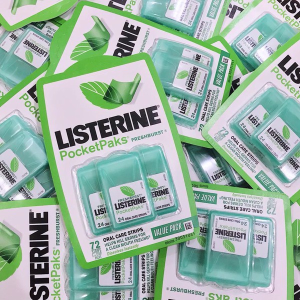Miếng Ngậm thơm Miệng diệt khuẩn LISTERINE PocketPaks - Vỉ 3 hộp - 24 lá/hộp